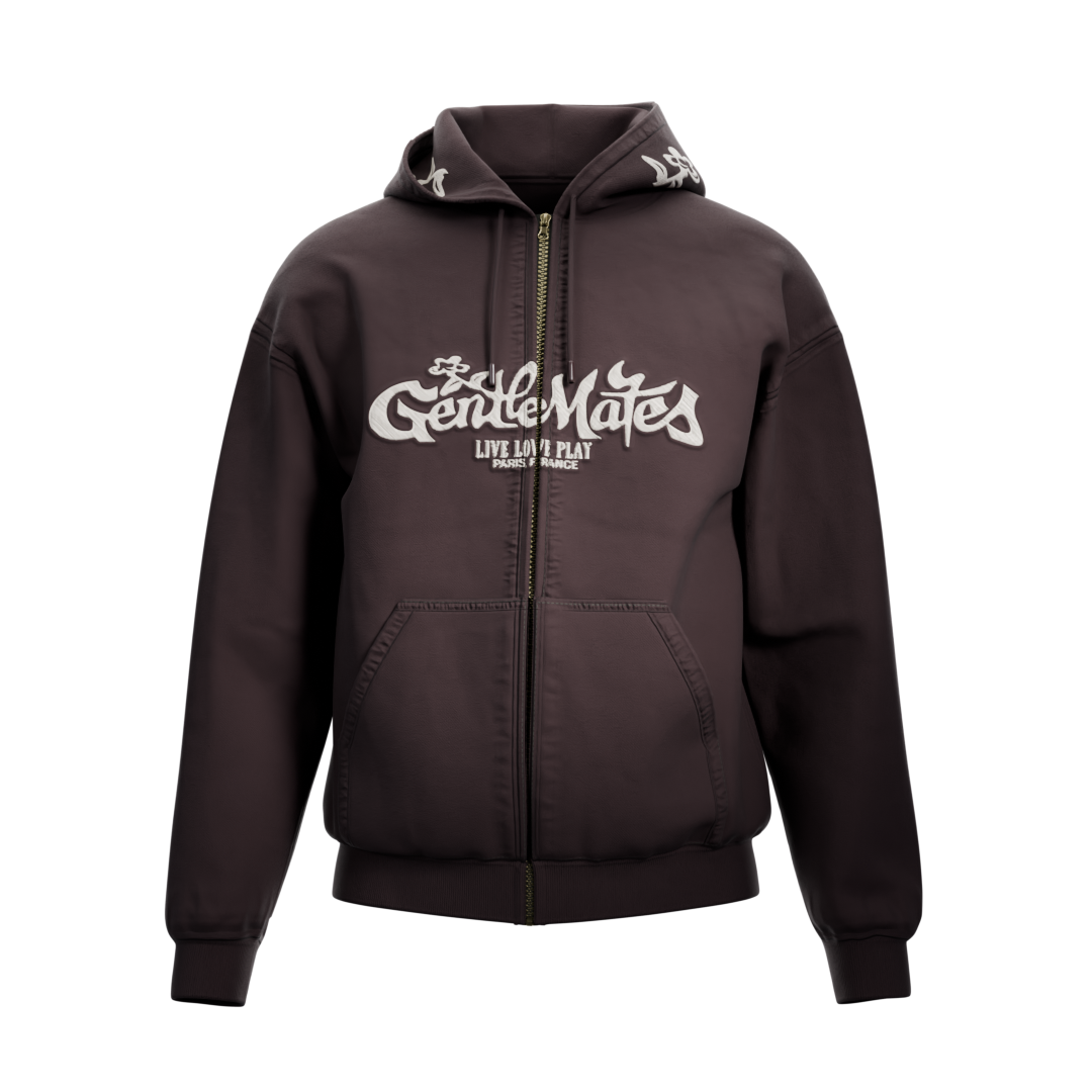 Hoodie Live Love Play zippé bordeaux