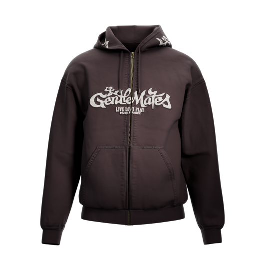 Hoodie Live Love Play zippé bordeaux