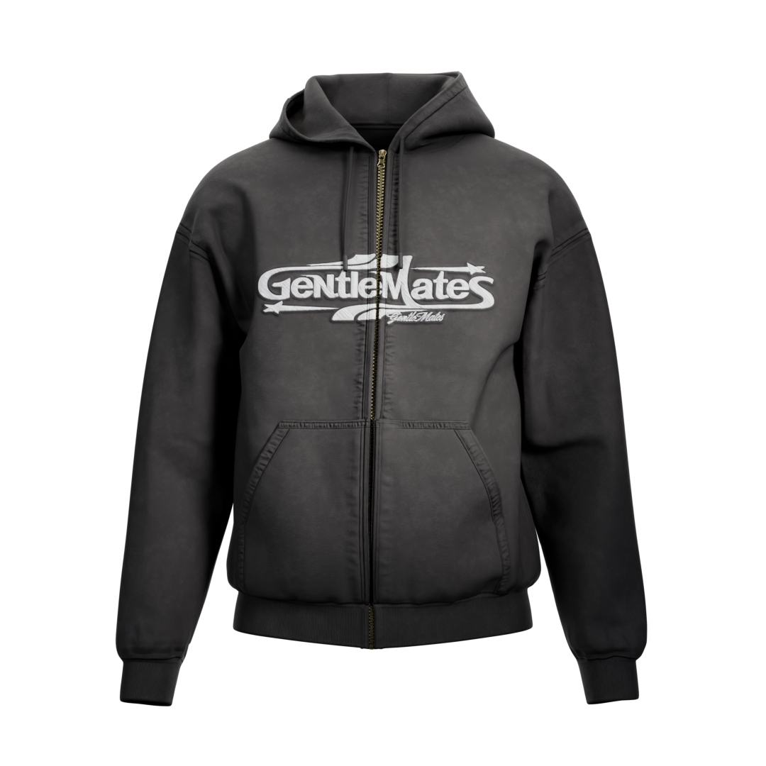 Hoodie Racing zippé noir délavé