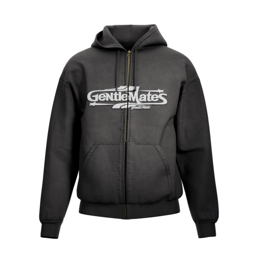 Hoodie Racing zippé noir délavé